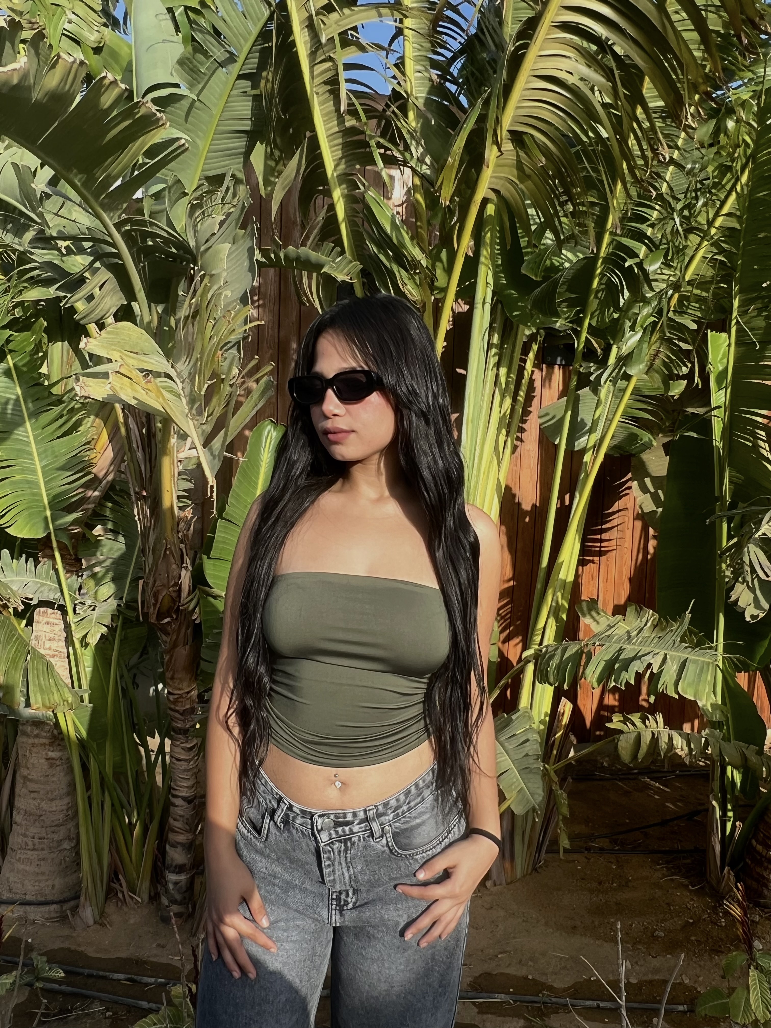 Olive side ruched tube top